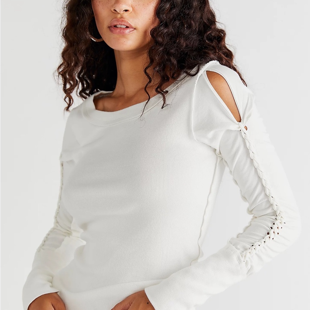 We The Free White Daisy Chain Cuff Knit Long Sleeve Top